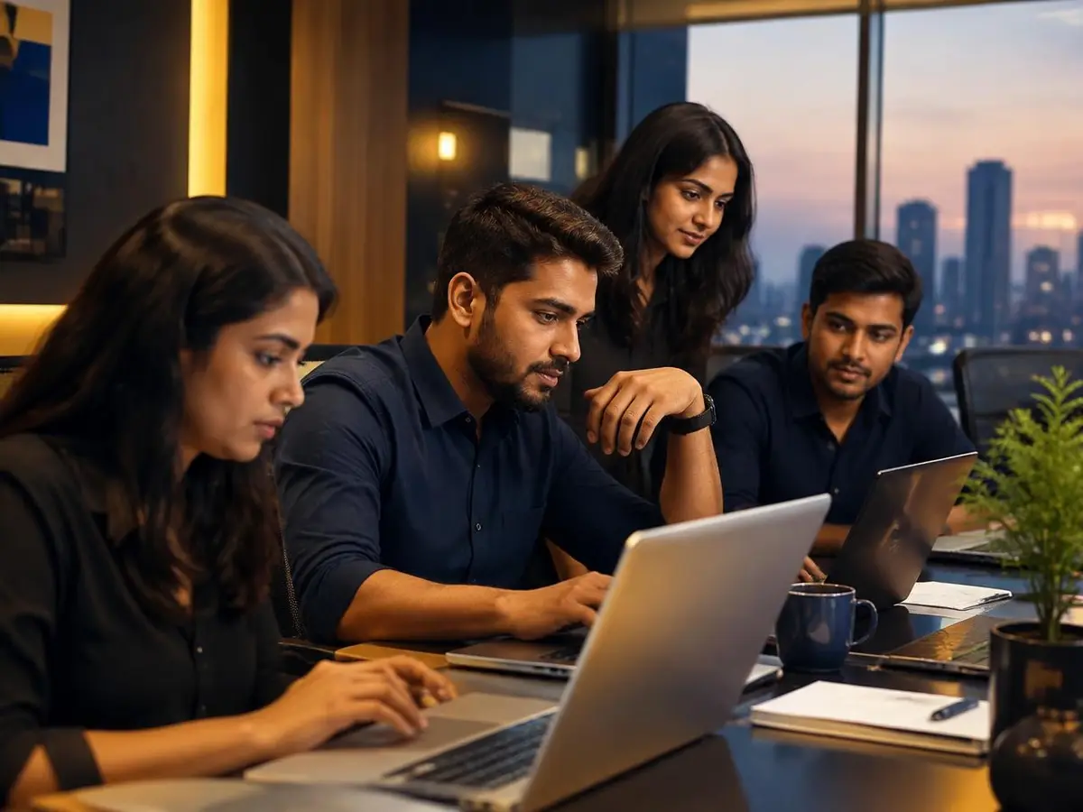 Digital Nigam team working together on laptops